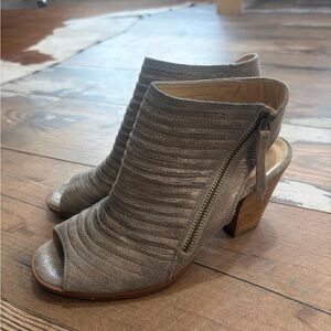 Paul Green Metallic Gray Peep-Toe Heeled Boots